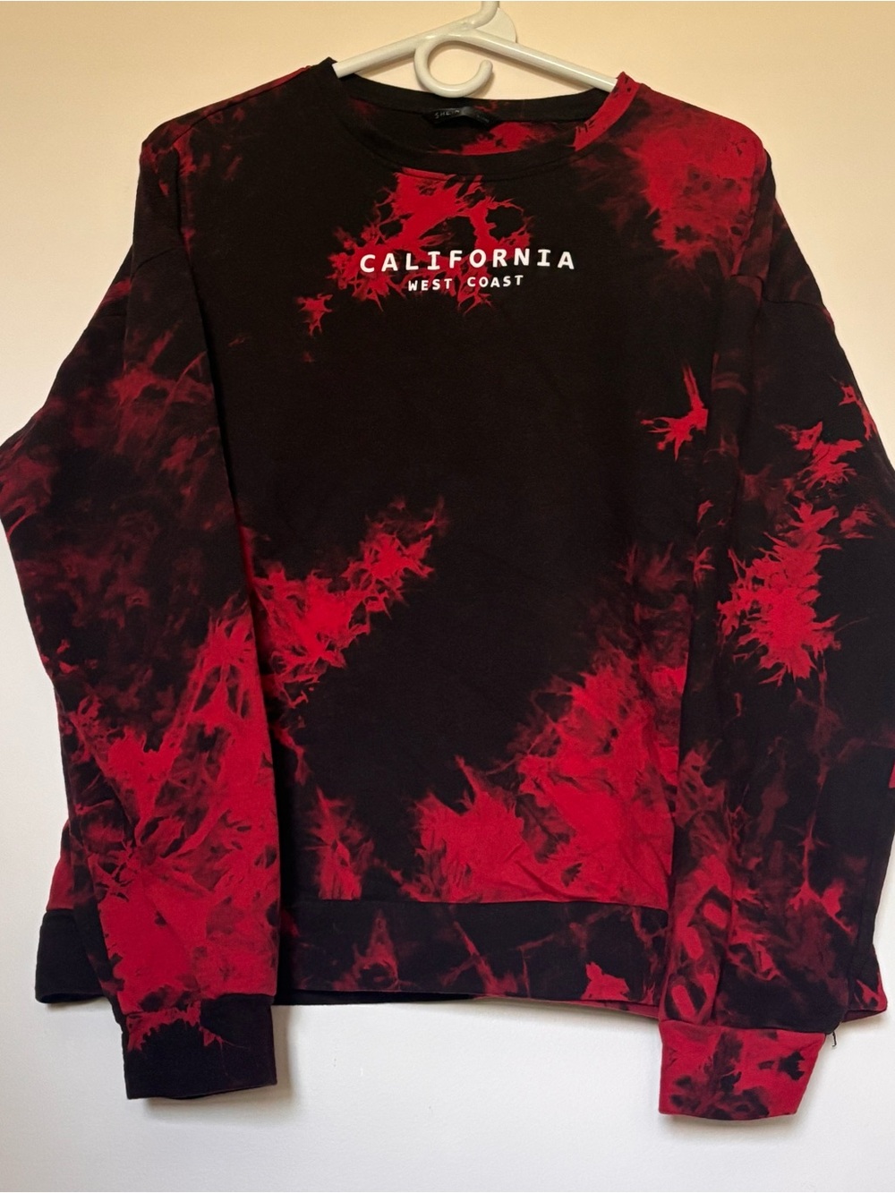 SHEIN Black & Red Tie-Dye 'California West Coast' Crewneck